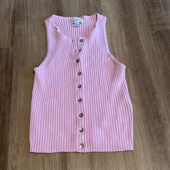 Pink Ribbed Button-Up Tank Top - Picture 1 of 5